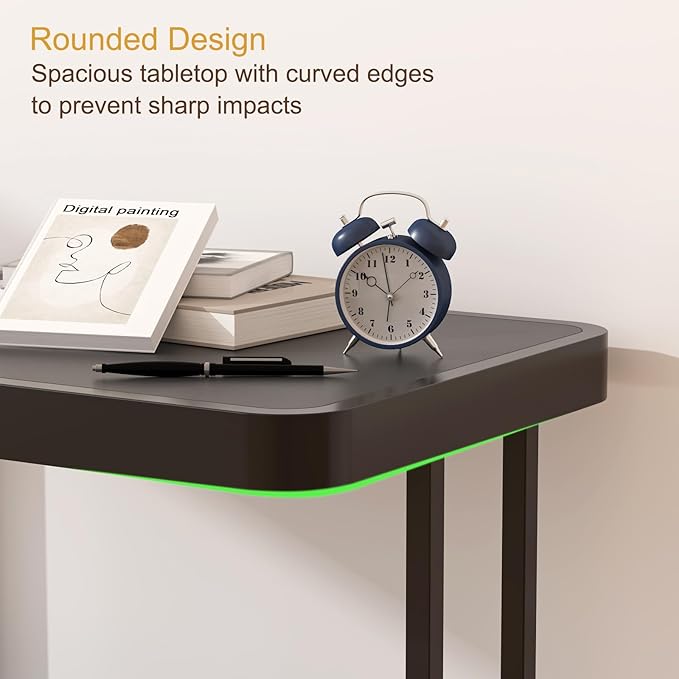 Narrow Side Table, End Table with Drawer& Storage Shelves, Modern Sofa Couch Table Curved Bedside Table for Living Room Bedroom, Narrow Nightstand with Thickening Iron Shelves for Small Space, Black