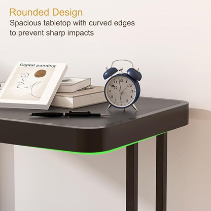 Narrow Side Table, End Table with Drawer& Storage Shelves, Modern Sofa Couch Table Curved Bedside Table for Living Room Bedroom, Narrow Nightstand with Thickening Iron Shelves for Small Space, Black