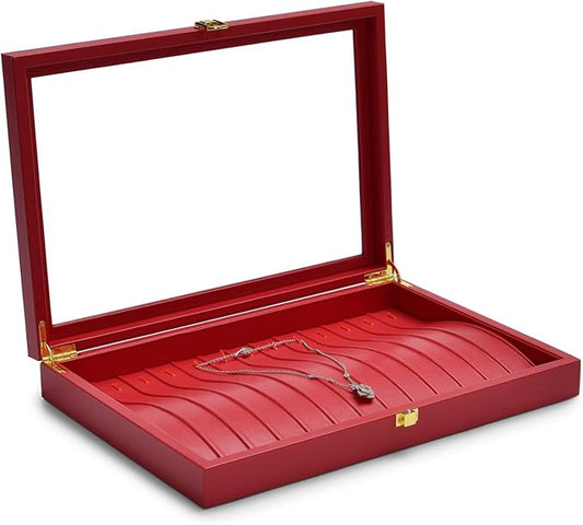 Oirlv Luxury Leather Necklace Bracelet Organizer Tray with Acrylic Lid Jewelry Display Case Drawer Insert Jewelry Organizer for women