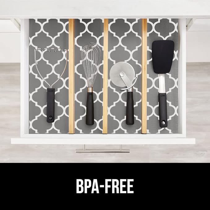 GORILLA GRIP Slip Resistant Drawer and Shelf Liner 2 Pack, Non Adhesive Water Resistant, Easy Clean and Trim, Smooth Surface Liners for Kitchen Cabinet Shelves Drawers Pantry 17.5IN x 20FT, White Gray