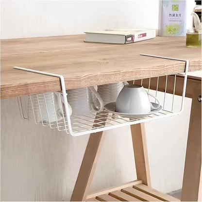 Under Shelf Storage Basket, Pantry Organizers and Laundry Room Organization, Multipurpose Metal Under Cabinet Shelf Wire Basket for Kitchen, Office, Desk (32cm/12.6in)