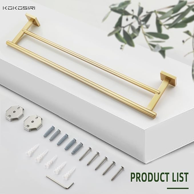 KOKOSIRI Bathroom Towel Bars Double Bath Towel Holders for Toilet Kitchen Cabinet Wall Mount 24 Inch Brushed Gold Stainless Steel B5005BG-L24