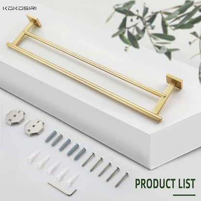 KOKOSIRI Bathroom Towel Bars Double Bath Towel Holders for Toilet Kitchen Cabinet Wall Mount 24 Inch Brushed Gold Stainless Steel B5005BG-L24
