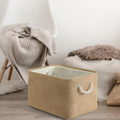 Organization and Storage Basket for Organizing - 17X15X12 inch 2 Pack Collapsible Baskets for Shelves, Fabric Storage Cubes with Rope, Storage Box for Cloth Decorative Gift (Beige)