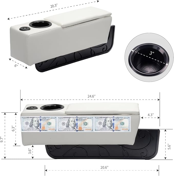 Sofa Armrest with Cup Holder, PU Leather Multifunctional Couch Arm Rest Insert, Removable Couch Caddy with Storage, Equipped with LED Reading Light & Wireless Charge Stand