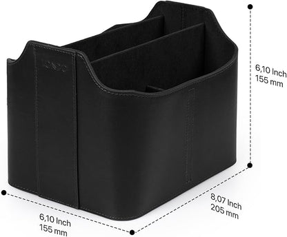 Londo PU Leather Remote Control Holder, Office Supplies Desk Organizer with Tablet Slot, Makeup Brush and Utensils Cube, Large Capacity Desk Caddy With 5 Compartments