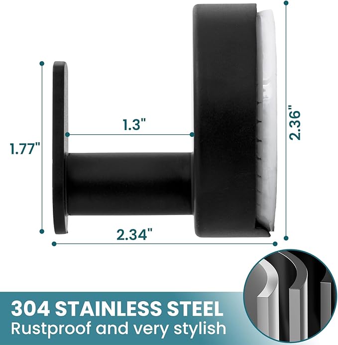 TAILI 304 Stainless Steel Bathroom Suction Hooks for Towel, Bathrobe, Loofah, Patented Strong Suction Cup Holder, No Damage Hanging Glass Shower Wall Hook, Retro High-Rise Design, 2 Pack, Black