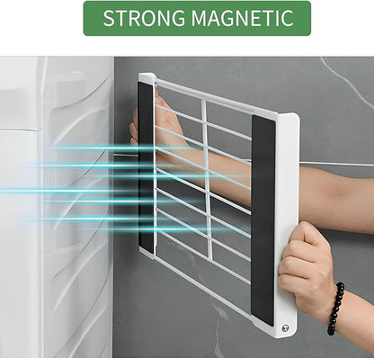 Magnetic Multi-Purpose Organizer Shelf – Space-Saving Side Storage for Washing Machine, Fridge & Bathroom, Folding Towel Rack for Laundry Room & Camper Sink Area – White