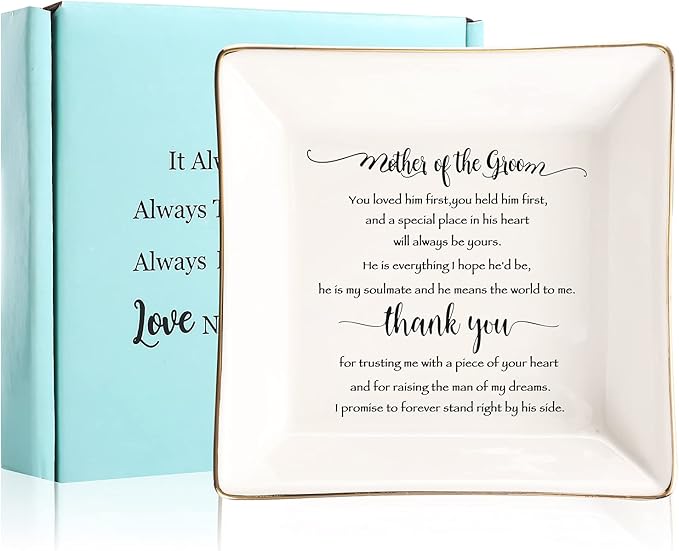 Gifts for Mother of the Groom From Bride,You Loved Him First,You Held Him First Thank You Gift for New Mom-Ceramic Jewelry Tray Trinket Dish for Women,Bridal Shower Gifts,Wedding Gifts,Mother in Law Unique Birthday Gift