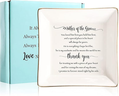 Gifts for Mother of the Groom From Bride,You Loved Him First,You Held Him First Thank You Gift for New Mom-Ceramic Jewelry Tray Trinket Dish for Women,Bridal Shower Gifts,Wedding Gifts,Mother in Law Unique Birthday Gift