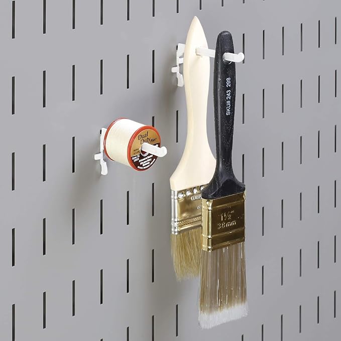 Wall Control Paint Brush Hook and Thread Spool Holder Storage Organizer Pegs Metal Pegboard - (4) Pack of Narrow 3.5-Inch Reach Slotted Peg Hooks for Paint Brushes and Spools (White)