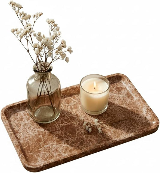 CasaCouture Light emperador Marble Vanity Tray for Bathroom Counter-12 X7 Decorative Tray for Perfume, Candles, Stone Jewelry Dish Tray