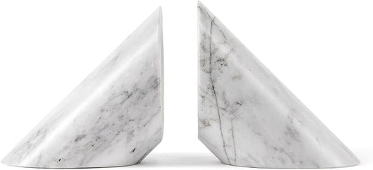 Fox Run 100% Natural Polished Marble Bookends, White, Set of 2, Angled