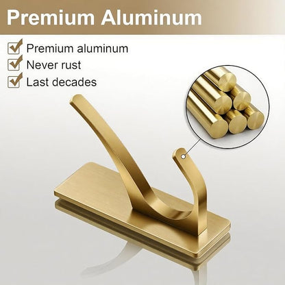 Josmimic Gold Self Adhesive Towel Hooks, Extra Sticky and Strong 10LB, Stainless Hook for Bathroom, 4 Pack