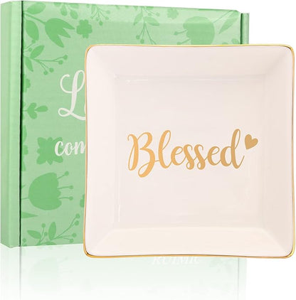 RUIMIC Blessed Thank You Gifts for Women Female - Ceramic Ring Trinket Dish, Jewelry Tray-God gifts,Wish Gifts for her - Appreciation Gratitude Gifts for Mom, Daughter, Friend, Teacher, Bridesmaid, Neighbor