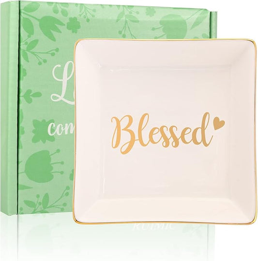 RUIMIC Blessed Thank You Gifts for Women Female - Ceramic Ring Trinket Dish, Jewelry Tray-God gifts,Wish Gifts for her - Appreciation Gratitude Gifts for Mom, Daughter, Friend, Teacher, Bridesmaid, Neighbor