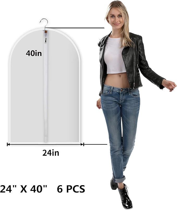 dust proof garment bags - set of 6 pcs 40 inch hanging clothing storage bags and cedar balls,for jacket, shirt, sweater, suit