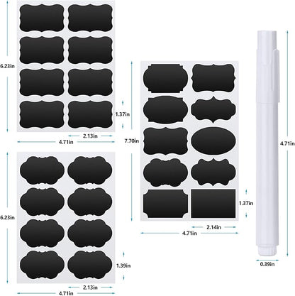 Chalkboard Labels - 180pcs Waterproof Reusable Blackboard Stickers with 2 Free Erasable White Chalk Marker, Mini Decorative Chalk Labels for Jars Containers Kitchen Home Pantry Office