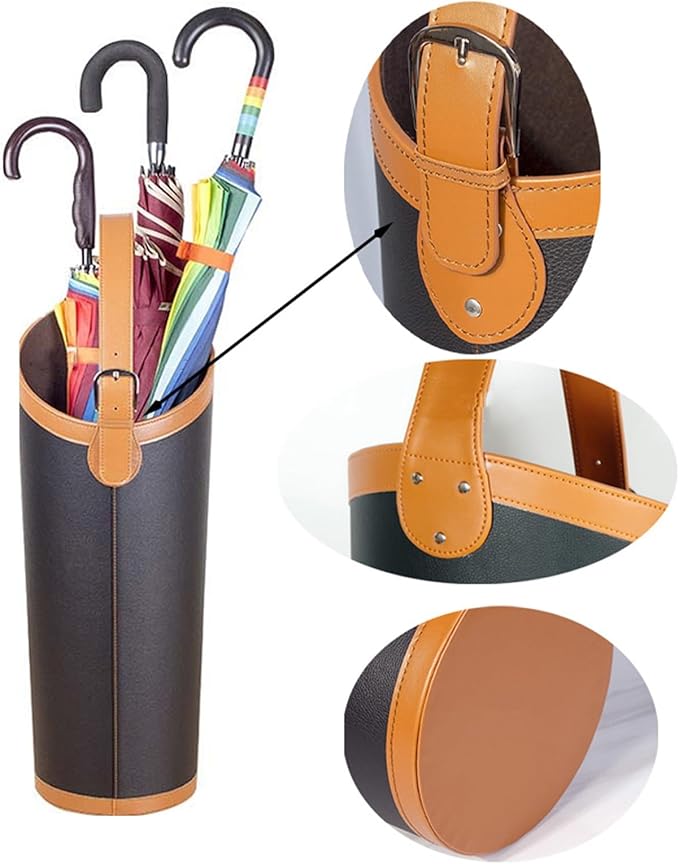 Indoor Entryway leather Umbrella bucket，Large Capacity Umbrella Storage stand，tall umbrella holder,For Hotel,Offices,home,Commercial(Brown)