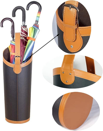 Indoor Entryway leather Umbrella bucket，Large Capacity Umbrella Storage stand，tall umbrella holder,For Hotel,Offices,home,Commercial(Brown)