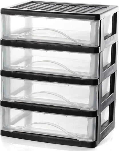 BYCY 4-Drawer Clear Stacking Desktop Organizer for Office Supplies Small Business Organization, Stackable Storage Drawers Plastic Storage Bins For Kitchen Cabinets, Pantry, Home Organization