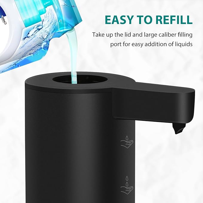 Mamiddle Automatic Soap Dispenser Stainless Steel with Sensor Infrared Soap Dispenser Electric IPX5 Waterproof USB-C Charging Motion Sensor for Kitchen & Bathroom (Black)
