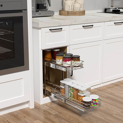 OCG 2 Tier Pull Out Cabinet Organizer (18.5" W x 18" D), Pull Out Drawers for Kitchen Cabinets, Pull Out Shelves for Base Cabinet Organization in Kitchen Bathroom Pantry, Chrome Finish