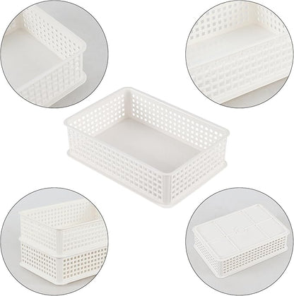 6-Pack Small Stacking Baskets, Plastic White Storage Baskets Trays