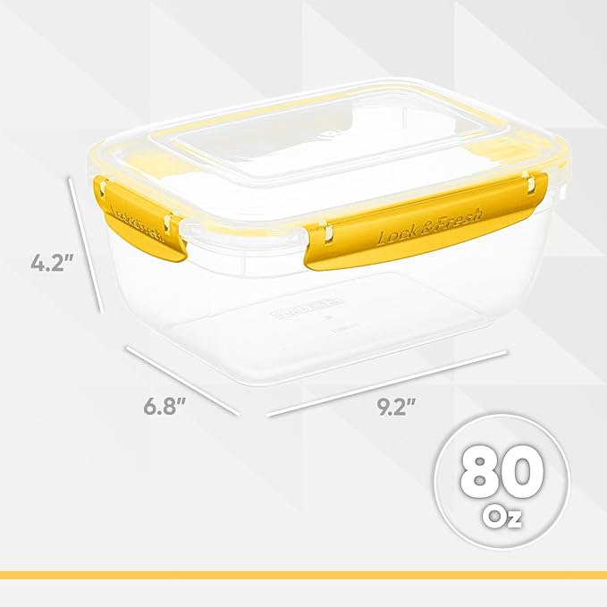 Superio Plastic Food Storage Containers with Airtight Lids, 8 Pack- 80 Oz, BPA Free, Leakproof, Stackable, Microwave, Dishwasher, Freezer Safe, Yellow
