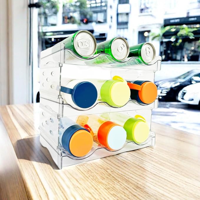 Keerte Plastic Stackable Bottle Storage Holder Rack,Free-Standing Water Bottle/Wine and Drink Organizer Shelf for Kitchen Cabinet,Fridge,Countertop,Pantry,Freezer,Water Bottle Organizer,9 Containe