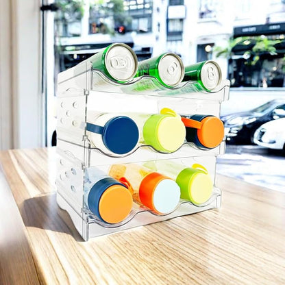 Keerte Plastic Stackable Bottle Storage Holder Rack,Free-Standing Water Bottle/Wine and Drink Organizer Shelf for Kitchen Cabinet,Fridge,Countertop,Pantry,Freezer,Water Bottle Organizer,9 Containe