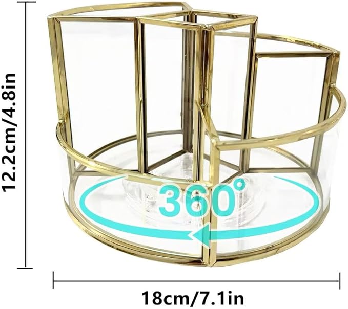 360° Rotate Makeup Brush Holder, Makeup Organizers Countertop, Perfume Tray, Bathroom Organizer and Storage for Eyeliner,Lipstick, Lazy Susan Organizer for Vanity Cabinet Dresser Bathroom (Gold)
