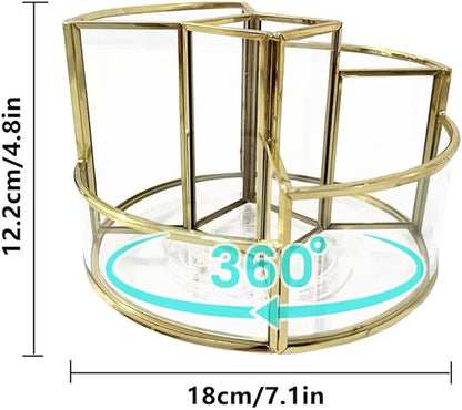 360° Rotate Makeup Brush Holder, Makeup Organizers Countertop, Perfume Tray, Bathroom Organizer and Storage for Eyeliner,Lipstick, Lazy Susan Organizer for Vanity Cabinet Dresser Bathroom (Gold)