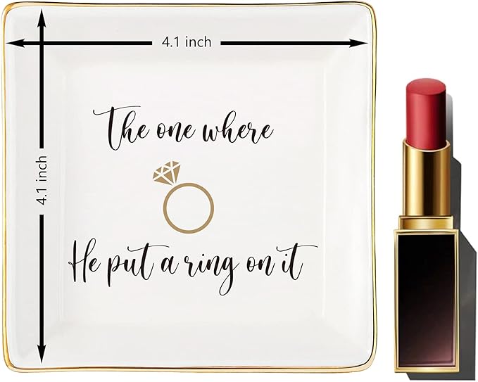 JOYIMARR Engagement Gifts for Women Ring Dish Tray - Bride to Be Newly Engaged Gifts-The One Where He Put A Ring On It - Funny Wedding Gift