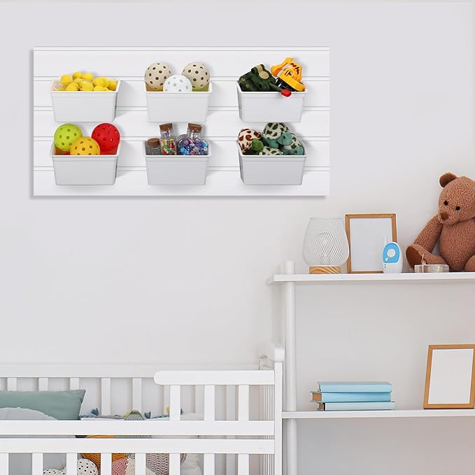 Unittype 18 Pcs Slat Wall Bins Slat Wall Accessories Storage Bins Plastic Containers Organizer for Garage Craft Room Tool Shed Workshop(White)