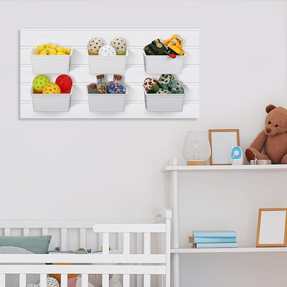 Unittype 18 Pcs Slat Wall Bins Slat Wall Accessories Storage Bins Plastic Containers Organizer for Garage Craft Room Tool Shed Workshop(White)