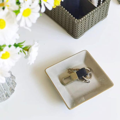 HANKOR Ceramic Jewelry Dish Tray, Decorative Trinket Tray Holder for Ring Earring Key, Gift for Women Girls, 4.7inch, Light Gray