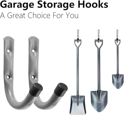 HOME MASTER HARDWARE 12 Pack 4-Inch Heavy Duty Garage Storage Wall Hooks, Steel J Utility Hooks for Hanging Ladders, Tools, Bikes, Grey