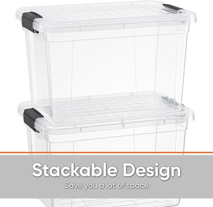 Superio Clear Storage Boxes with Lids, 49 Quart Plastic Container Bins for Organizing, Stackable Crates, BPA Free, Non Toxic, Odor Free, Organizers for Home, Office and Dorm, 6 Pack