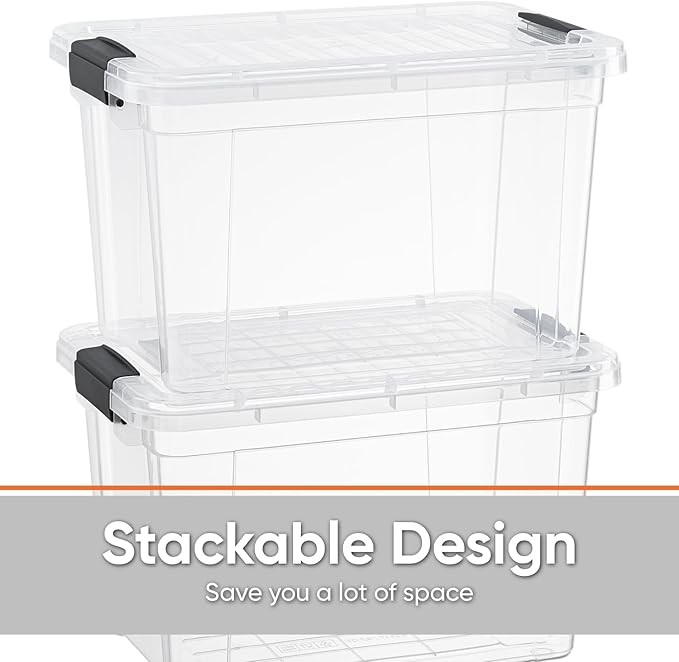Superio Clear Storage Boxes with Lids, 26 Quart Plastic Container Bins for Organizing, Stackable Crates, BPA Free, Non Toxic, Odor Free, Organizers for Home, Office and Dorm, 8 Pack
