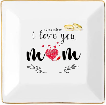 Tijeyi Gifts for Mom from Daughter Birthday Gift for Women Mothers Day Gifts Fun Presents Moms Grandma Sister in Law Best Jewelry Dish Unique Trinket Tray Ring Holder, Remember I Love You Mom