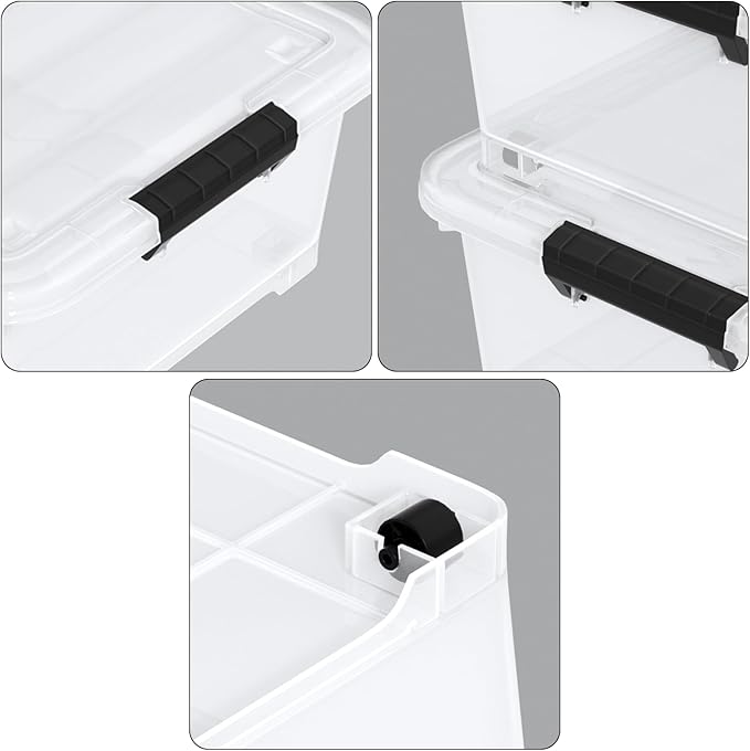 Zerdyne 20 L Plastic Underbed Storage Box with Wheels, 4-Pack Clear Latch Container for Under Bed