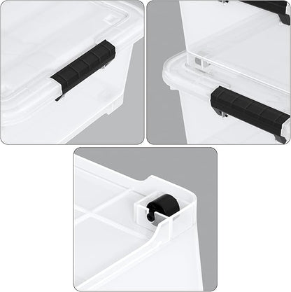 Zerdyne 20 L Plastic Underbed Storage Box with Wheels, 4-Pack Clear Latch Container for Under Bed
