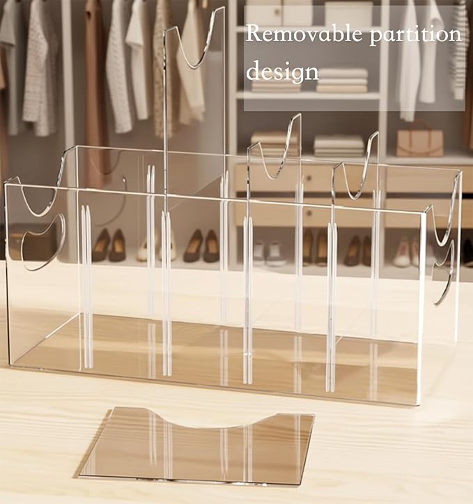 Belt Organizer 2-Pack，Belt storage Organizer for Closet with Removable Dividers - 5 Compartments & Handles Drawer Storage and Organizers for underwear, Socks, and Bow Ties Acrylic Belt Organizers