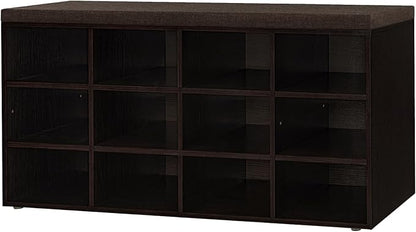 DINZI LVJ Shoe Storage Bench with Cushion, Cubby Shoe Rack with 12 Cubbies, Adjustable Shelves, Multifunctional Shoe Organizer Bench for Entryway, Mudroom, Hallway, Closet and Garage, Espresso