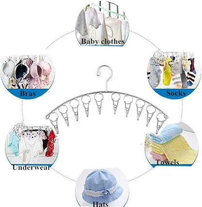 Strong Stainless Steel Laundry Drying Rack Clothes Hanger with 10 Clothespins Indoor Space Saver Hanging Clothing Organizer Mitten Sock Hangers