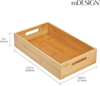 mDesign Kitchen Storage Box – Open-Top Bamboo Storage Tray with Handles – Versatile Cupboard Organiser for Shelves, Pantries, Surfaces and Cupboards – Natural