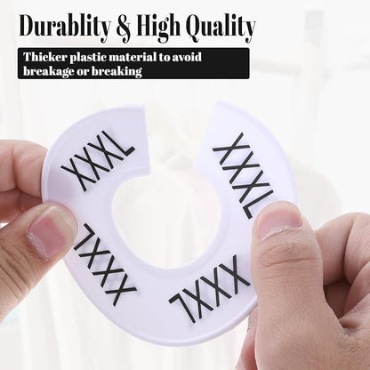 16 Pcs Clothing Size Dividers,Size Rings for Clothing Racks Round White Plastic Clothings Sizes Closet Rack Dividers Hangers Pre-Labeled (XXS-XXXL) Round Sizer for Rods and Organizers