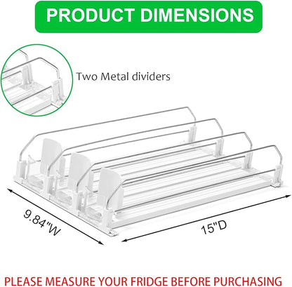 Rula Drink Organizer for Fridge, Width Adjustable Water Bottle Pusher Glide, Self-Pushing Soda Can Dispenser for Refrigerator - Holds up to 15 Cans (15"D, 3 Rows)
