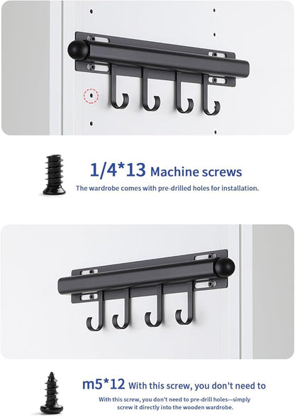 BaiNong 12" Valet Rod for Closet Pull Out With 4 Hooks Valet Rods for Closets (2Pack Black) Closet Valet Rod Slide Out